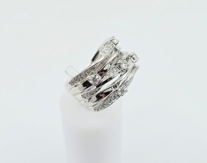 14K White Gold Interlocking Diamond Wide Band Ring