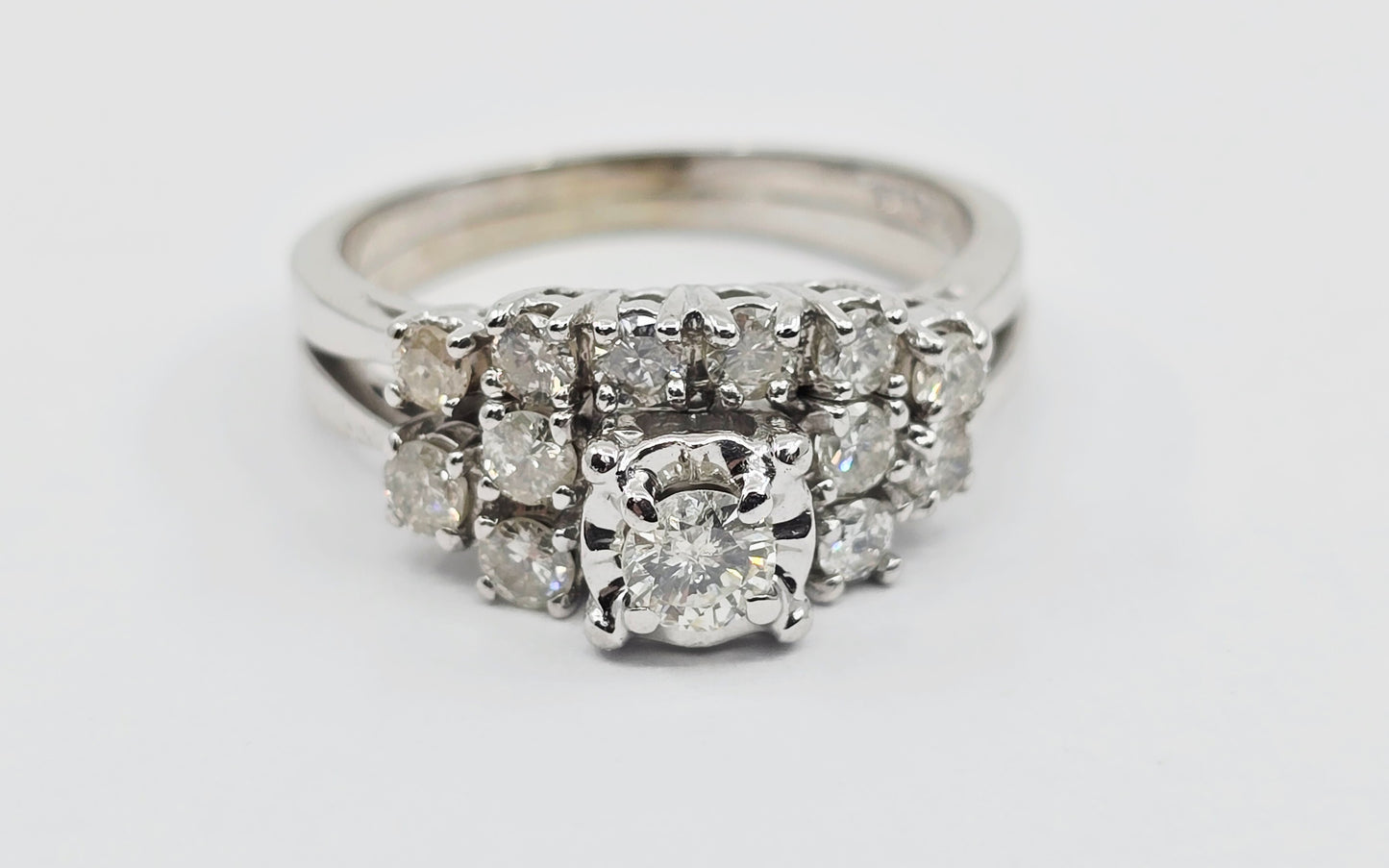 14K White Gold Diamond Engagement & Band Ring Set