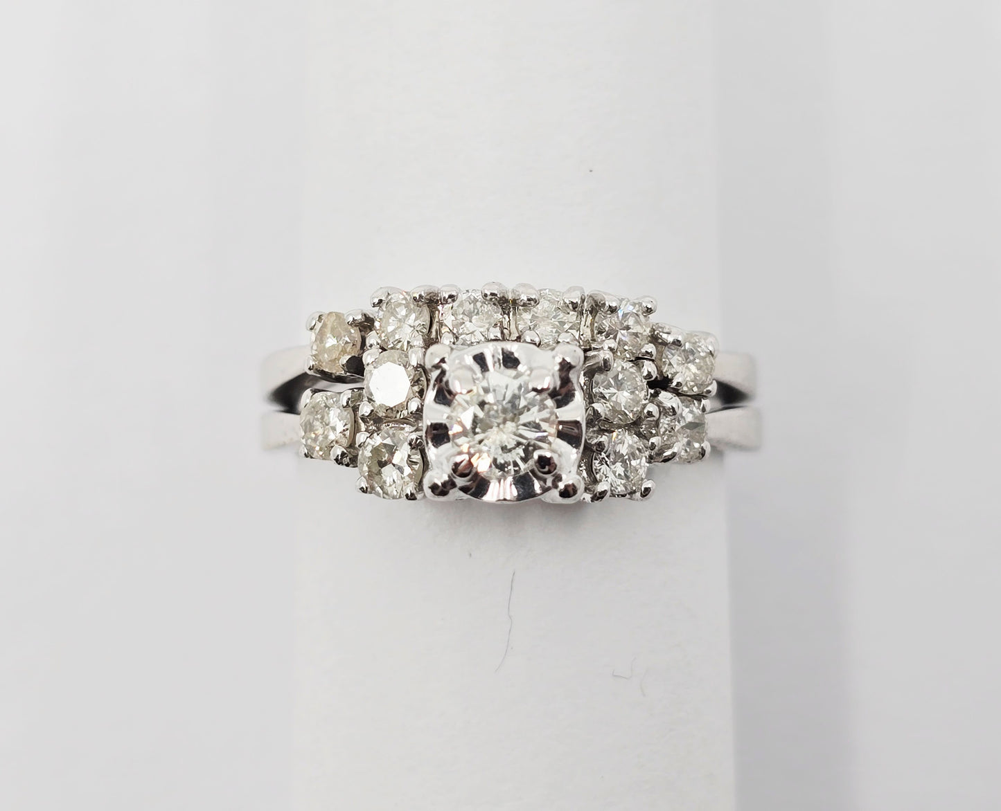 14K White Gold Diamond Engagement & Band Ring Set