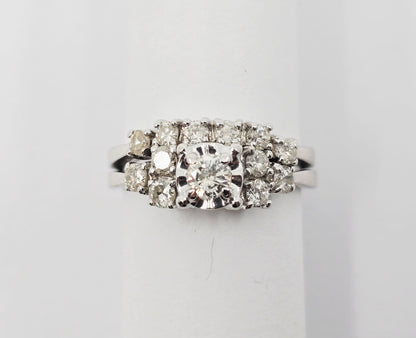 14K White Gold Diamond Engagement & Band Ring Set
