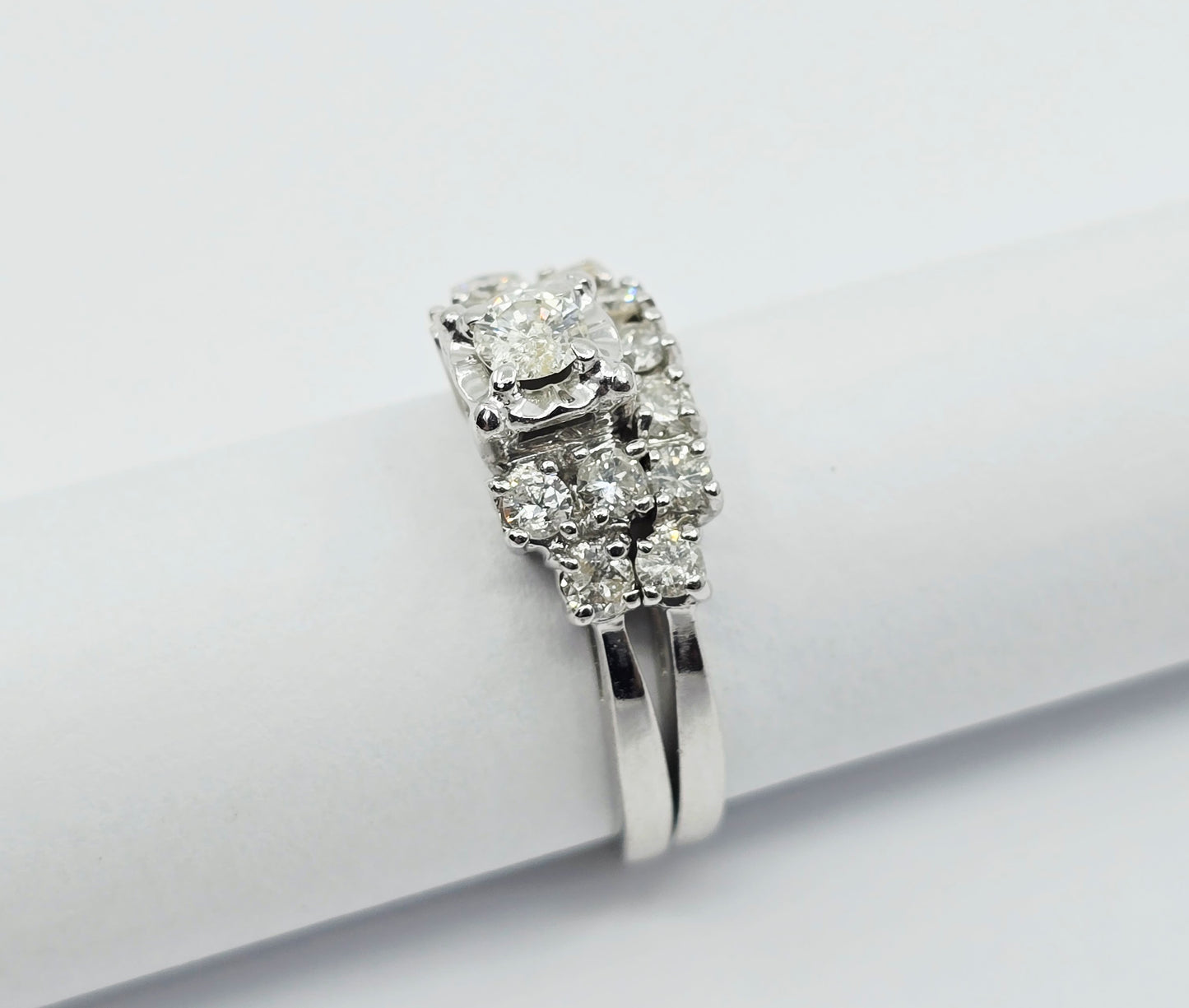 14K White Gold Diamond Engagement & Band Ring Set