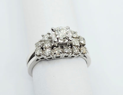 14K White Gold Diamond Engagement & Band Ring Set
