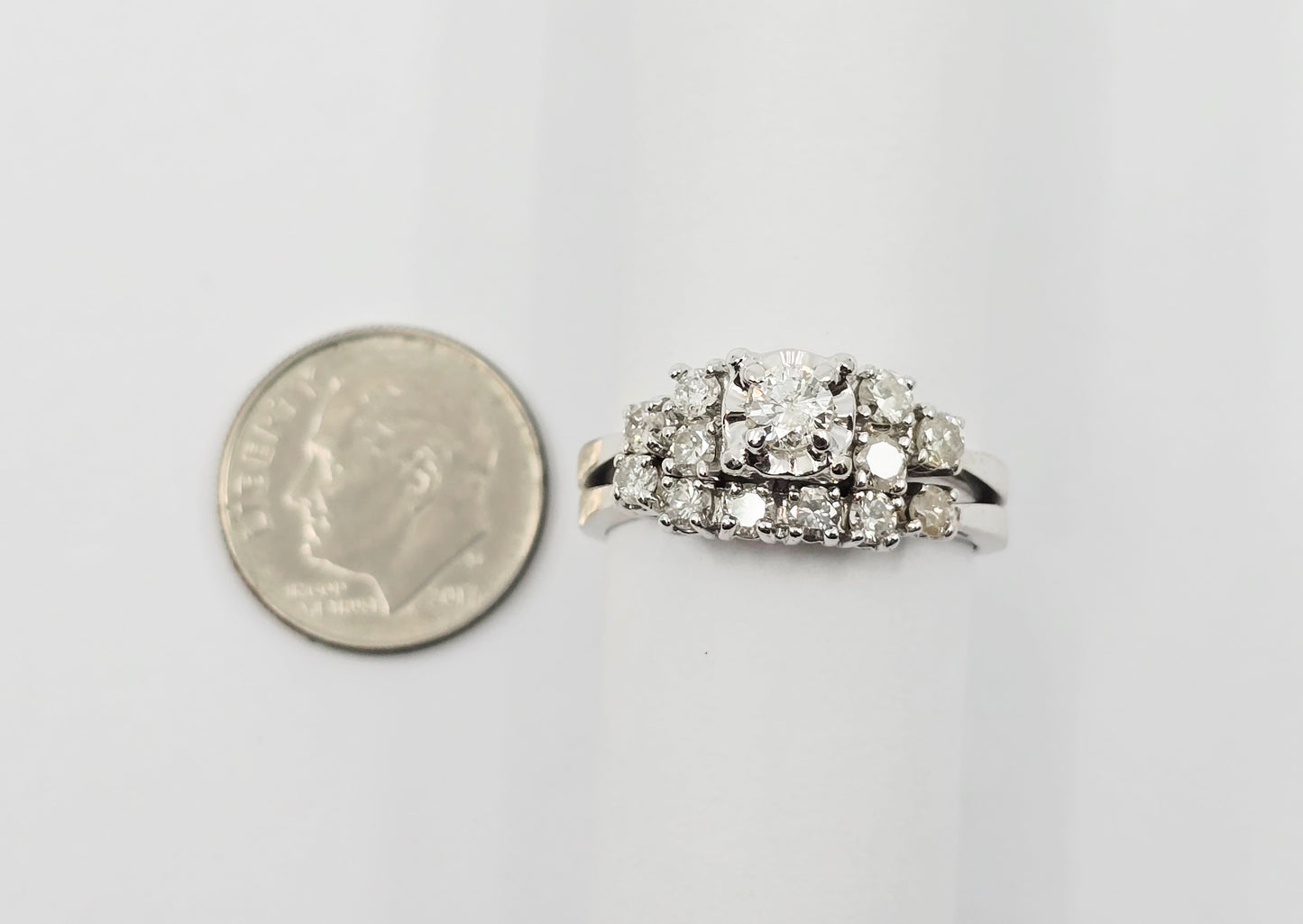 14K White Gold Diamond Engagement & Band Ring Set