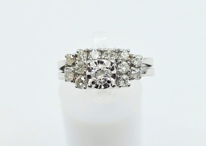 14K White Gold Diamond Engagement & Band Ring Set