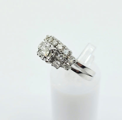 14K White Gold Diamond Engagement & Band Ring Set