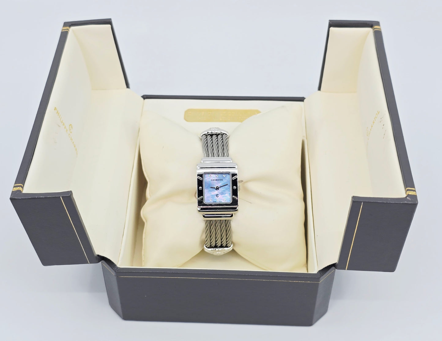 Philippe Charriol Columbus 925 Silver Watch Cable Bracelet MOP Diamond Dial