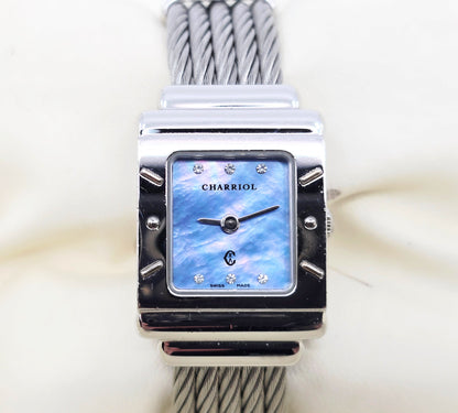 Philippe Charriol Columbus 925 Silver Watch Cable Bracelet MOP Diamond Dial