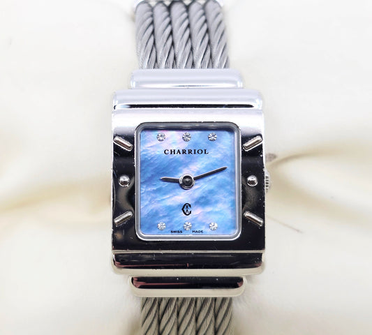 Philippe Charriol Columbus 925 Silver Watch Cable Bracelet MOP Diamond Dial