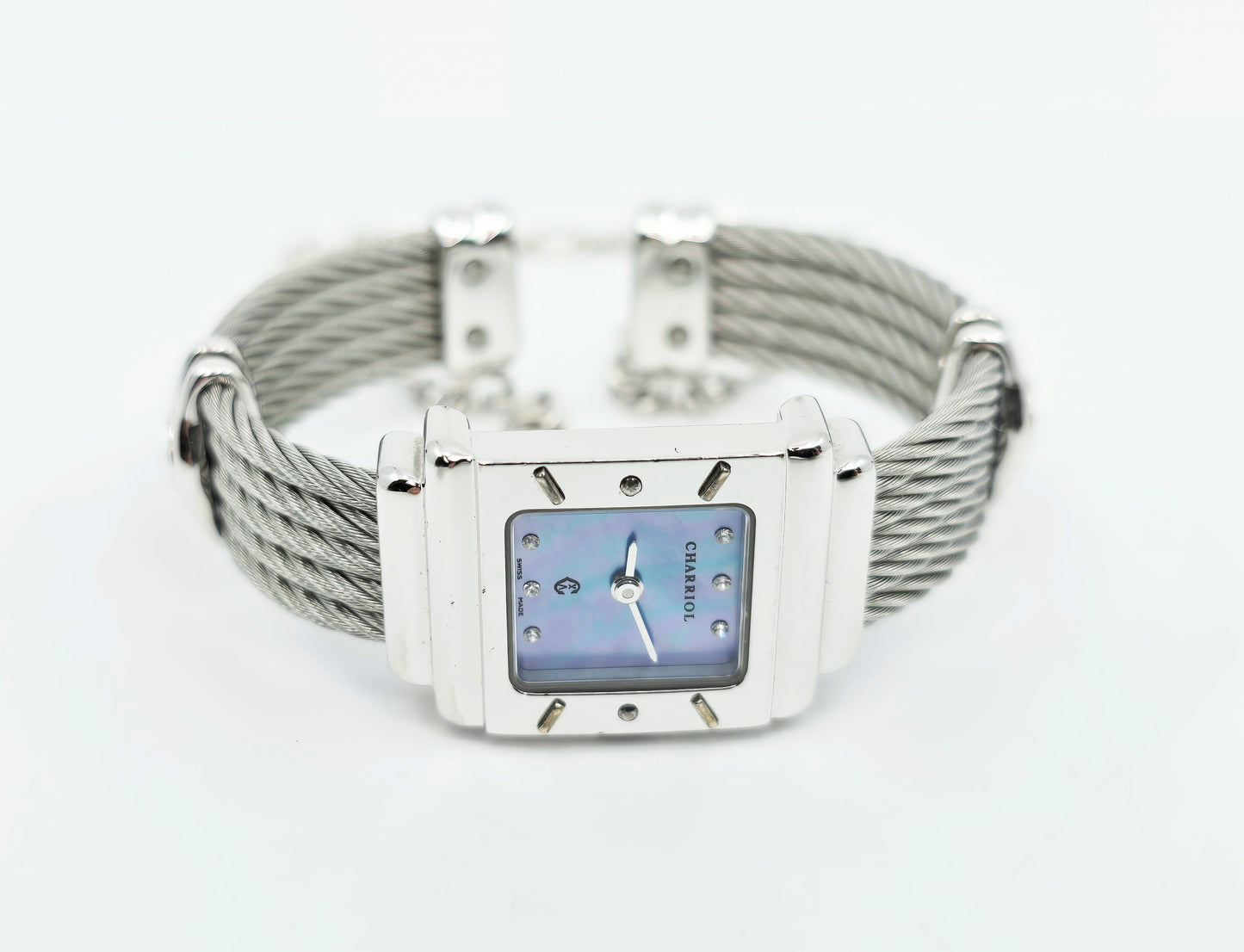 Philippe Charriol Columbus 925 Silver Watch Cable Bracelet MOP Diamond Dial
