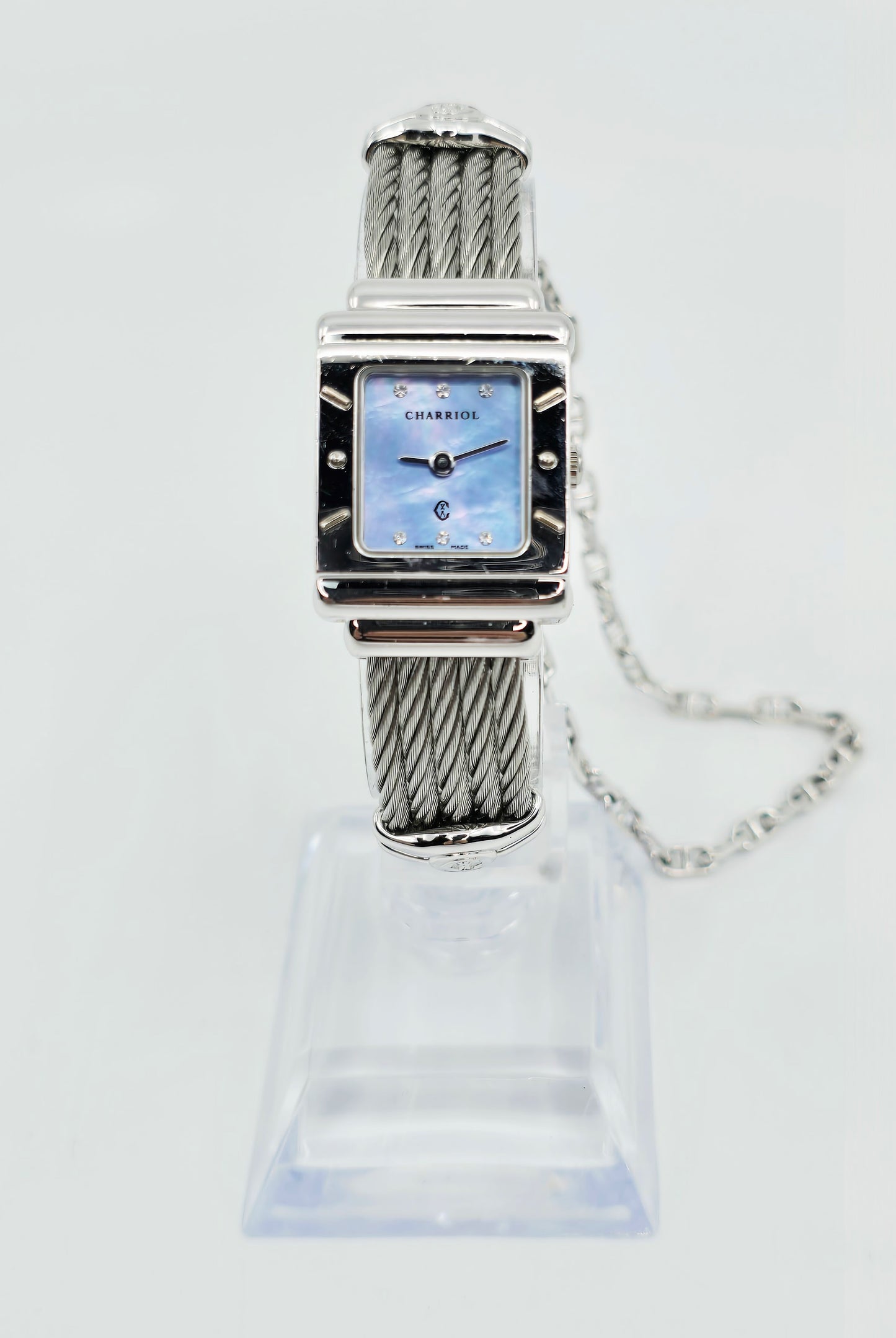 Philippe Charriol Columbus 925 Silver Watch Cable Bracelet MOP Diamond Dial