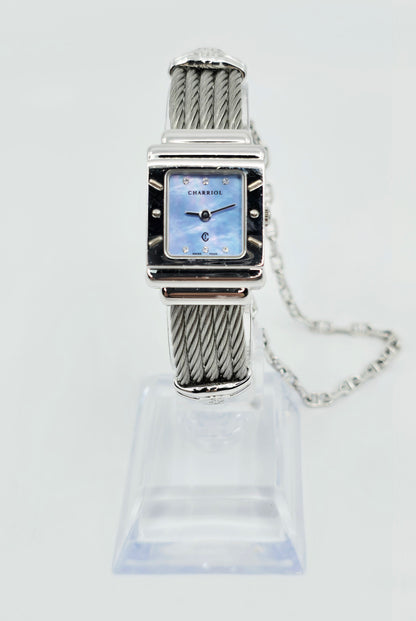 Philippe Charriol Columbus 925 Silver Watch Cable Bracelet MOP Diamond Dial