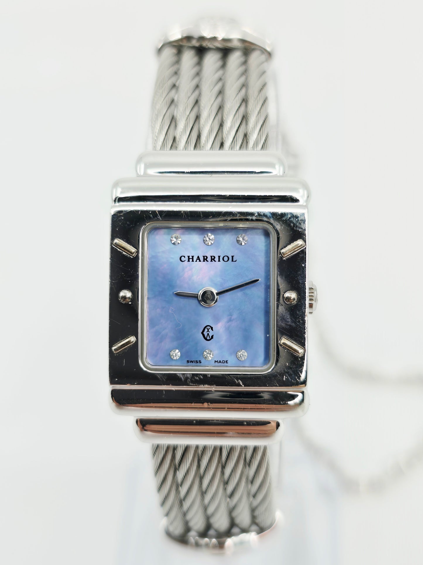 Philippe Charriol Columbus 925 Silver Watch Cable Bracelet MOP Diamond Dial