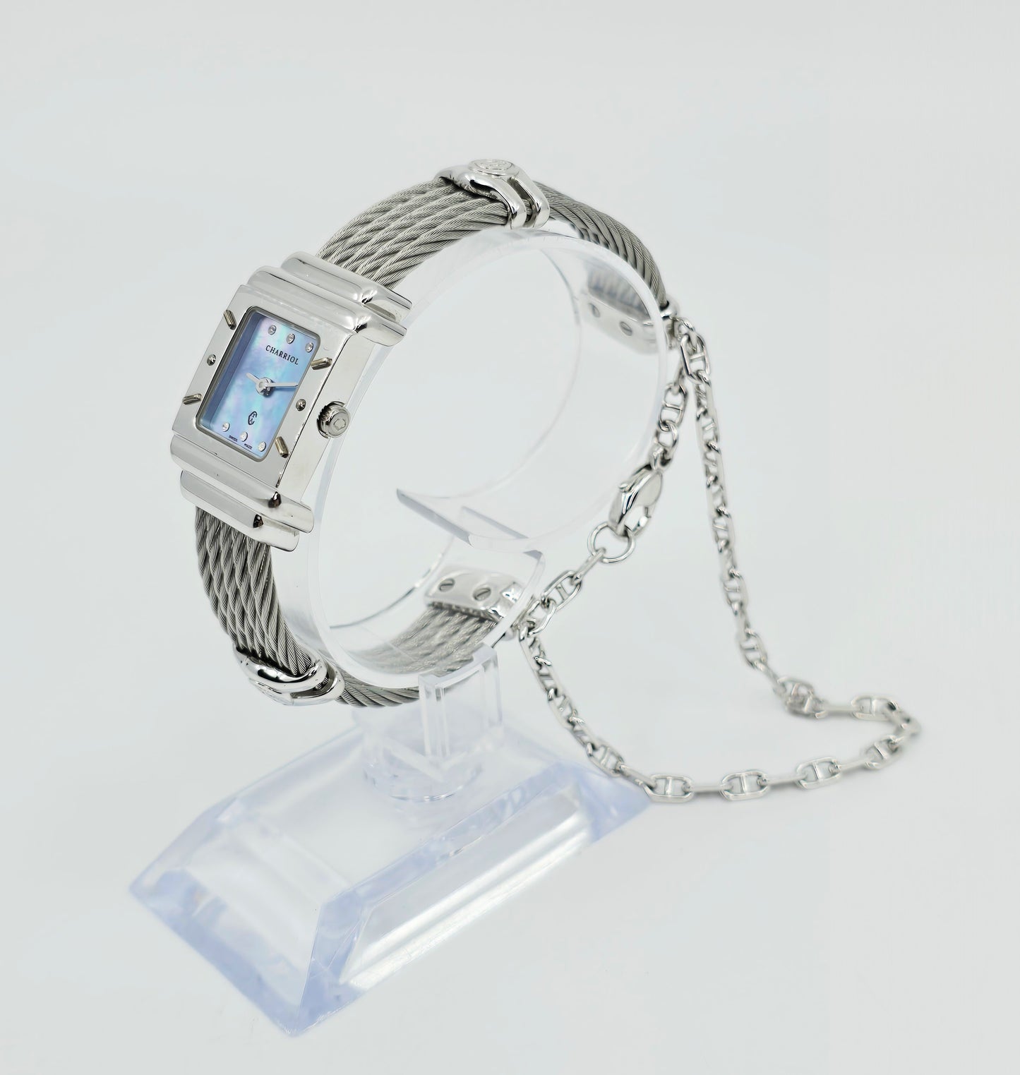 Philippe Charriol Columbus 925 Silver Watch Cable Bracelet MOP Diamond Dial