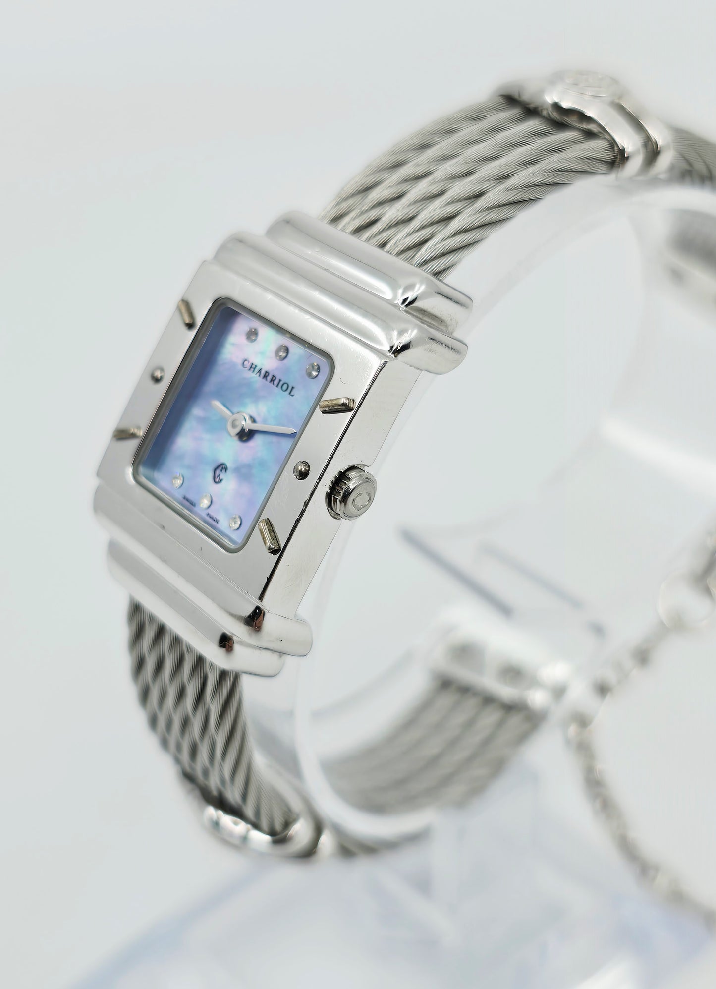Philippe Charriol Columbus 925 Silver Watch Cable Bracelet MOP Diamond Dial