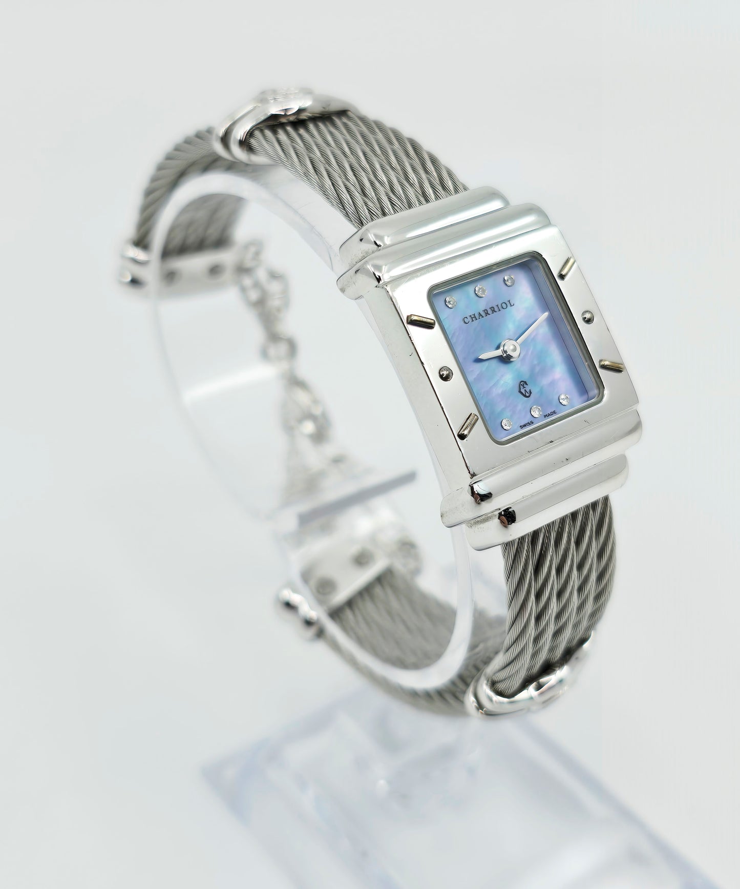 Philippe Charriol Columbus 925 Silver Watch Cable Bracelet MOP Diamond Dial