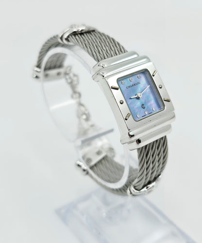 Philippe Charriol Columbus 925 Silver Watch Cable Bracelet MOP Diamond Dial