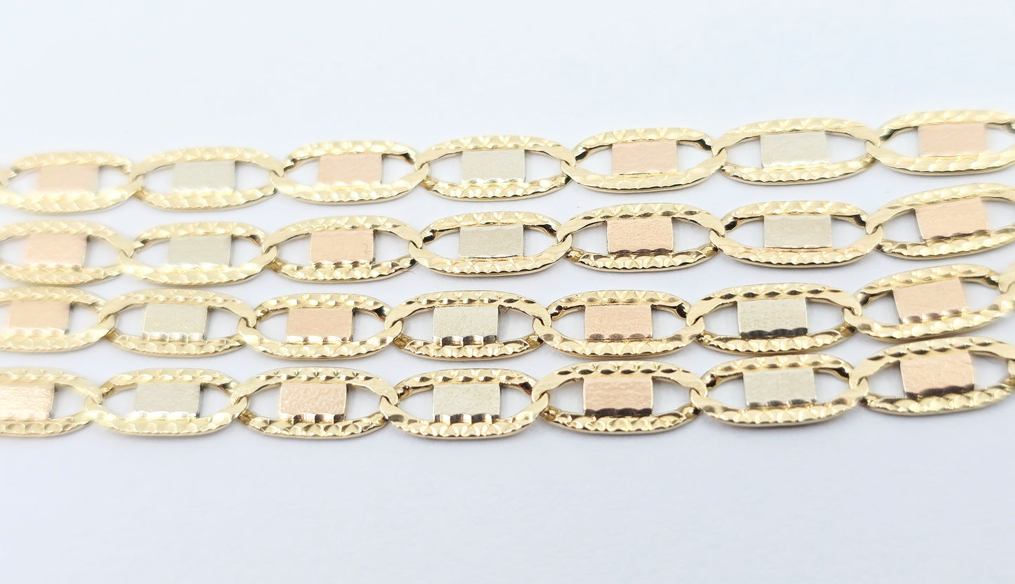 10K Tri Tone Gold Diamond Cut Valentino Link Chain Necklace