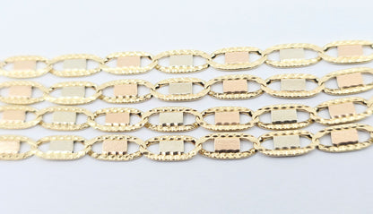10K Tri Tone Gold Diamond Cut Valentino Link Chain Necklace