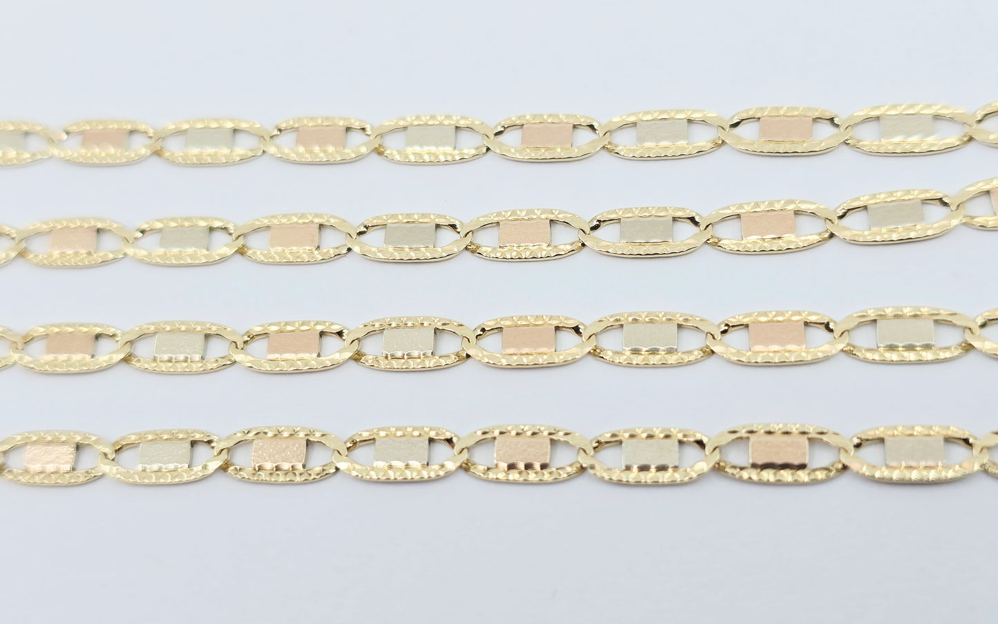 10K Tri Tone Gold Diamond Cut Valentino Link Chain Necklace
