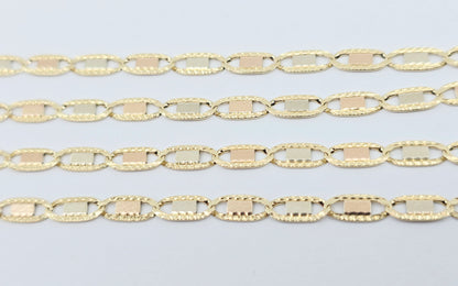 10K Tri Tone Gold Diamond Cut Valentino Link Chain Necklace