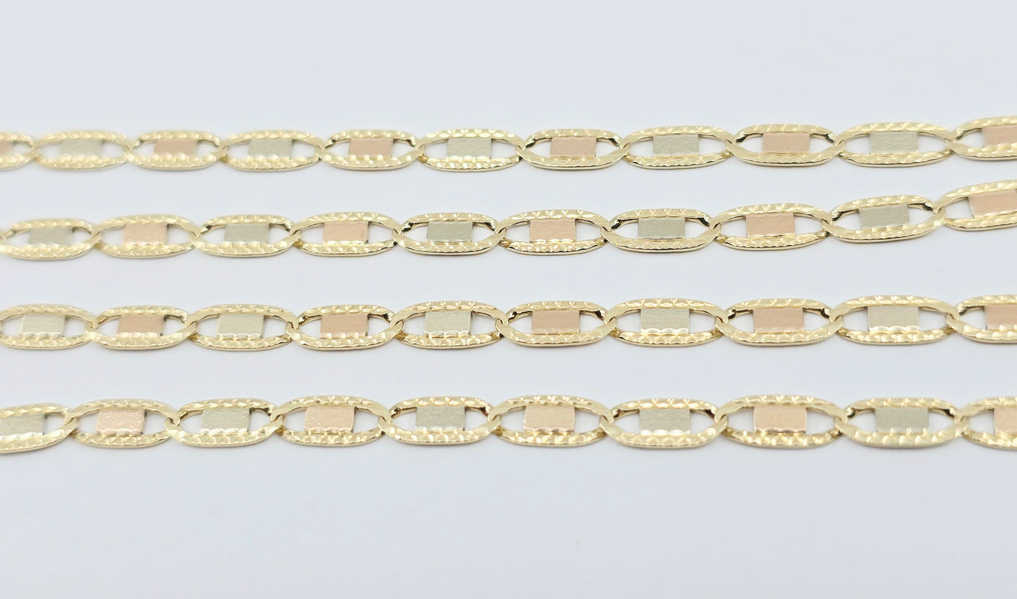 10K Tri Tone Gold Diamond Cut Valentino Link Chain Necklace