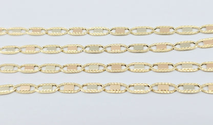 10K Tri Tone Gold Diamond Cut Valentino Link Chain Necklace