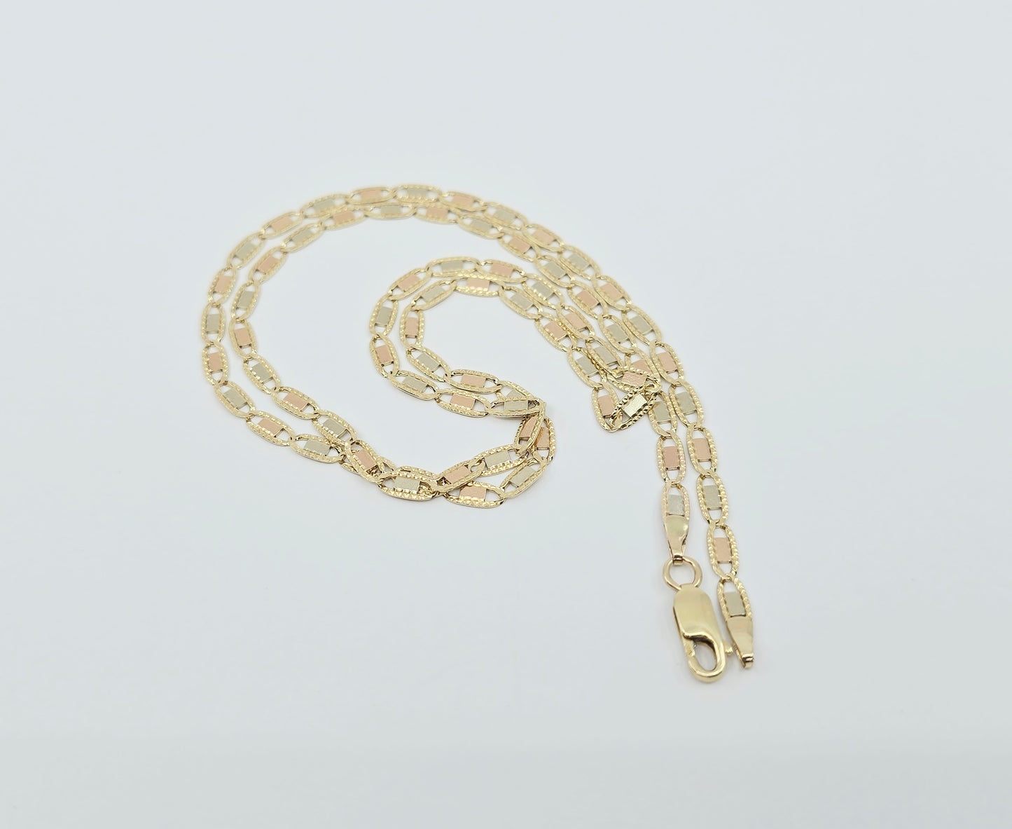 10K Tri Tone Gold Diamond Cut Valentino Link Chain Necklace