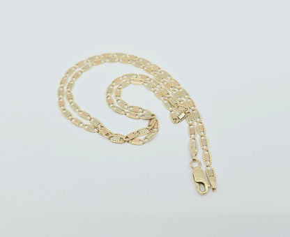 10K Tri Tone Gold Diamond Cut Valentino Link Chain Necklace