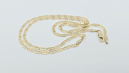 10K Tri Tone Gold Diamond Cut Valentino Link Chain Necklace