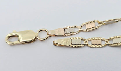 10K Tri Tone Gold Diamond Cut Valentino Link Chain Necklace