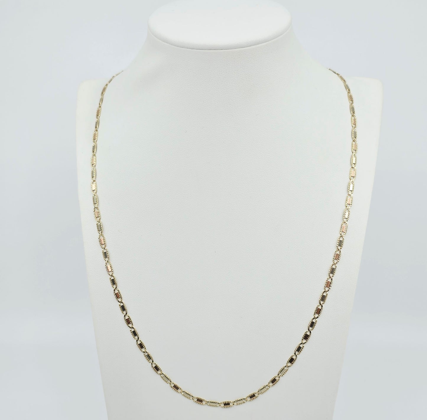 10K Tri Tone Gold Diamond Cut Valentino Link Chain Necklace