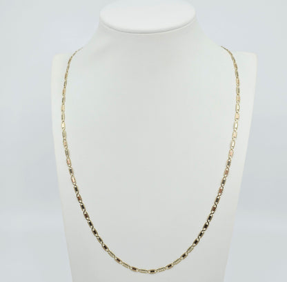 10K Tri Tone Gold Diamond Cut Valentino Link Chain Necklace