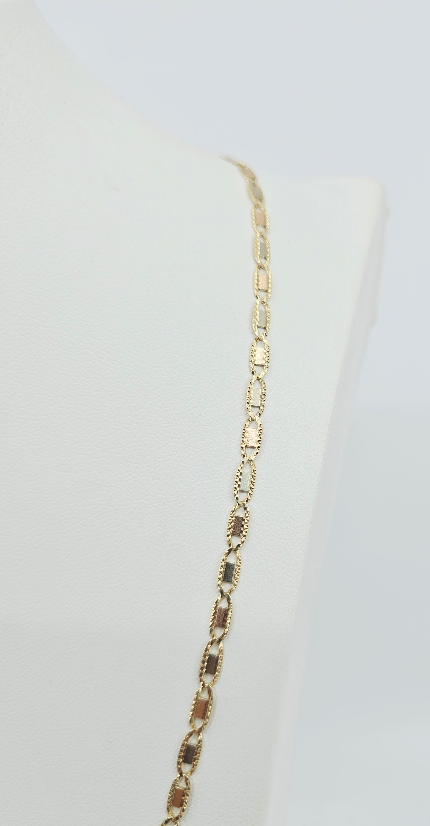 10K Tri Tone Gold Diamond Cut Valentino Link Chain Necklace