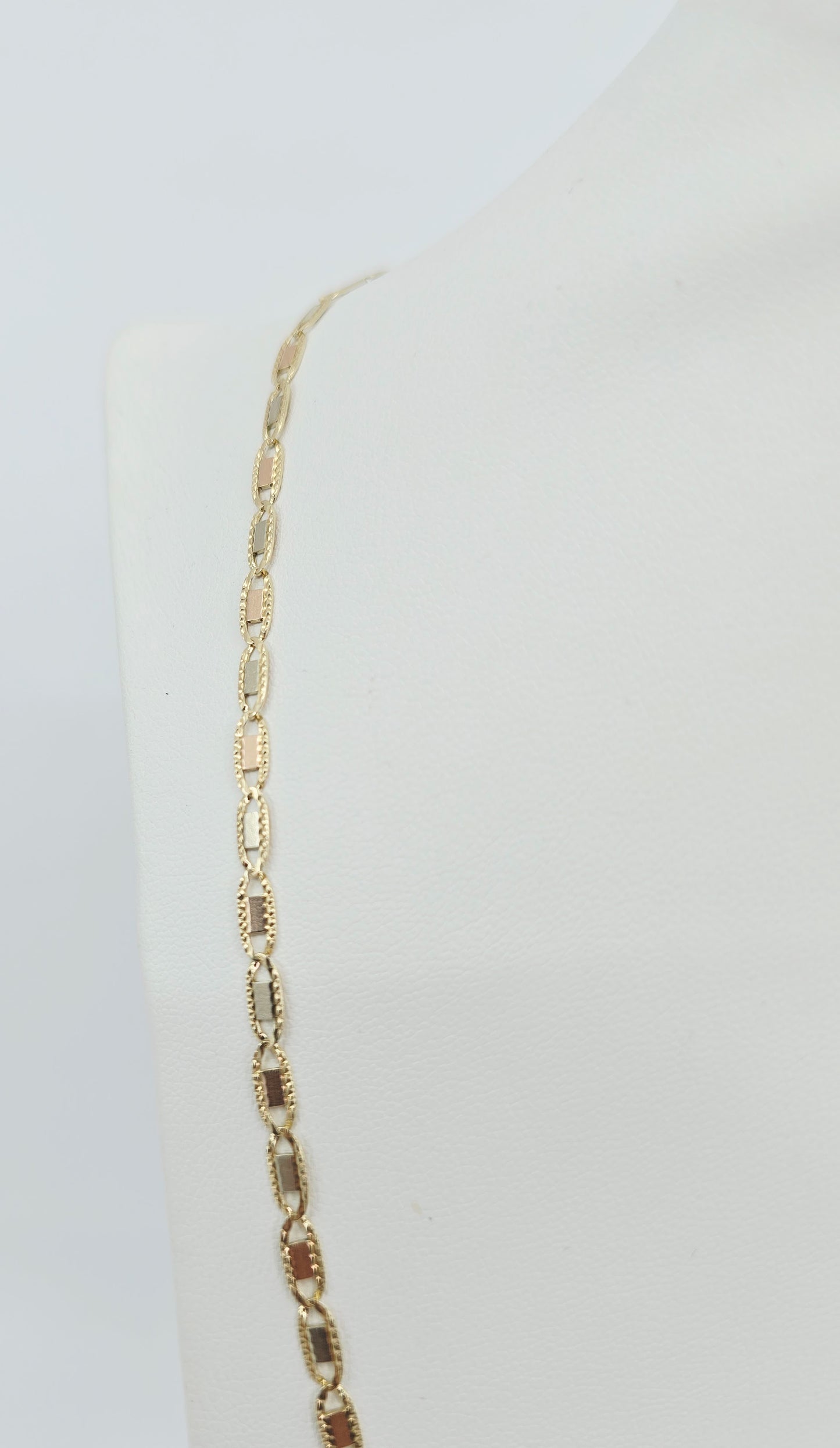 10K Tri Tone Gold Diamond Cut Valentino Link Chain Necklace