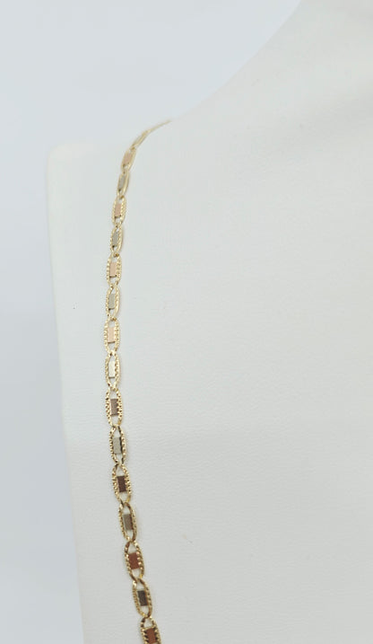 10K Tri Tone Gold Diamond Cut Valentino Link Chain Necklace
