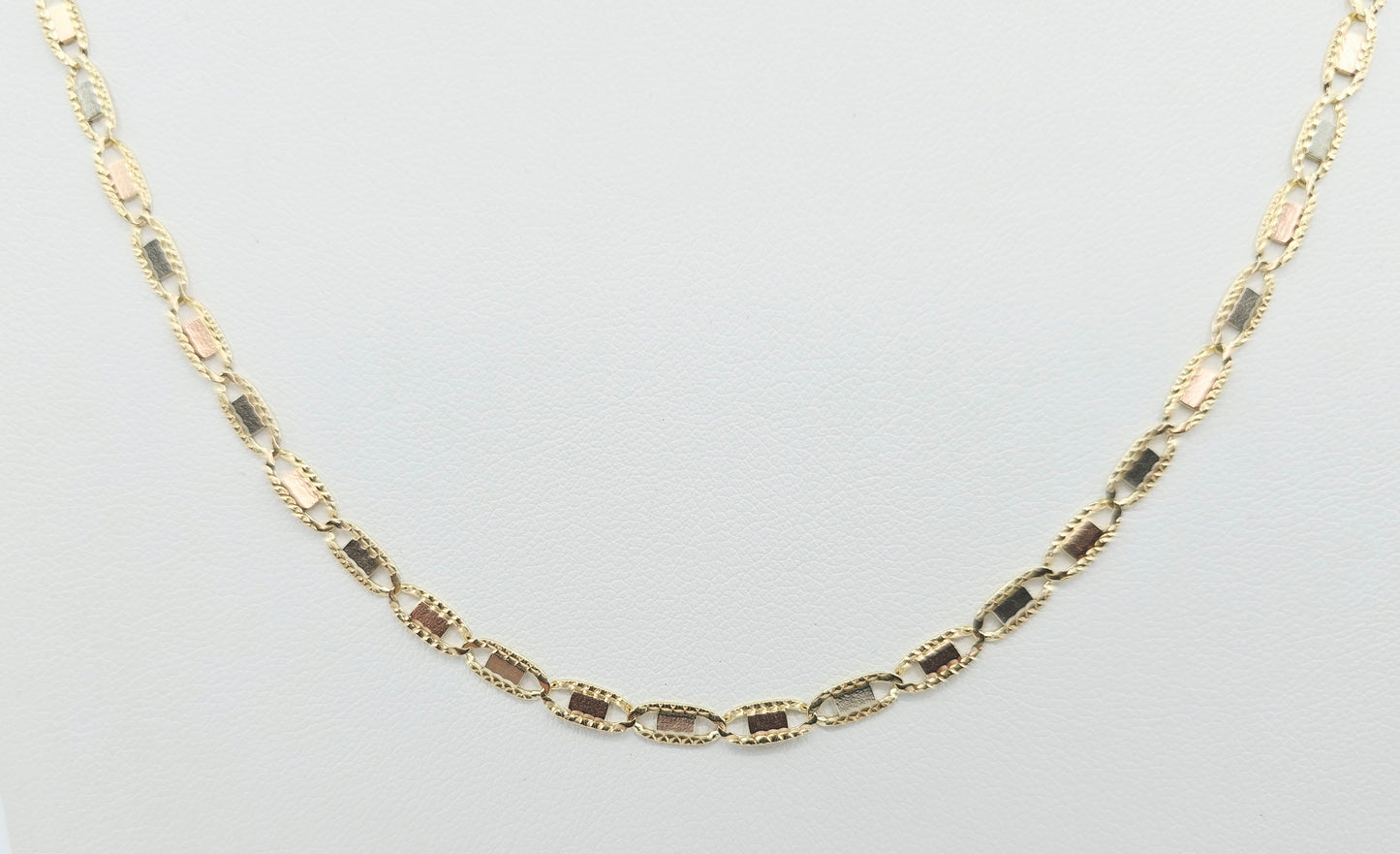 10K Tri Tone Gold Diamond Cut Valentino Link Chain Necklace