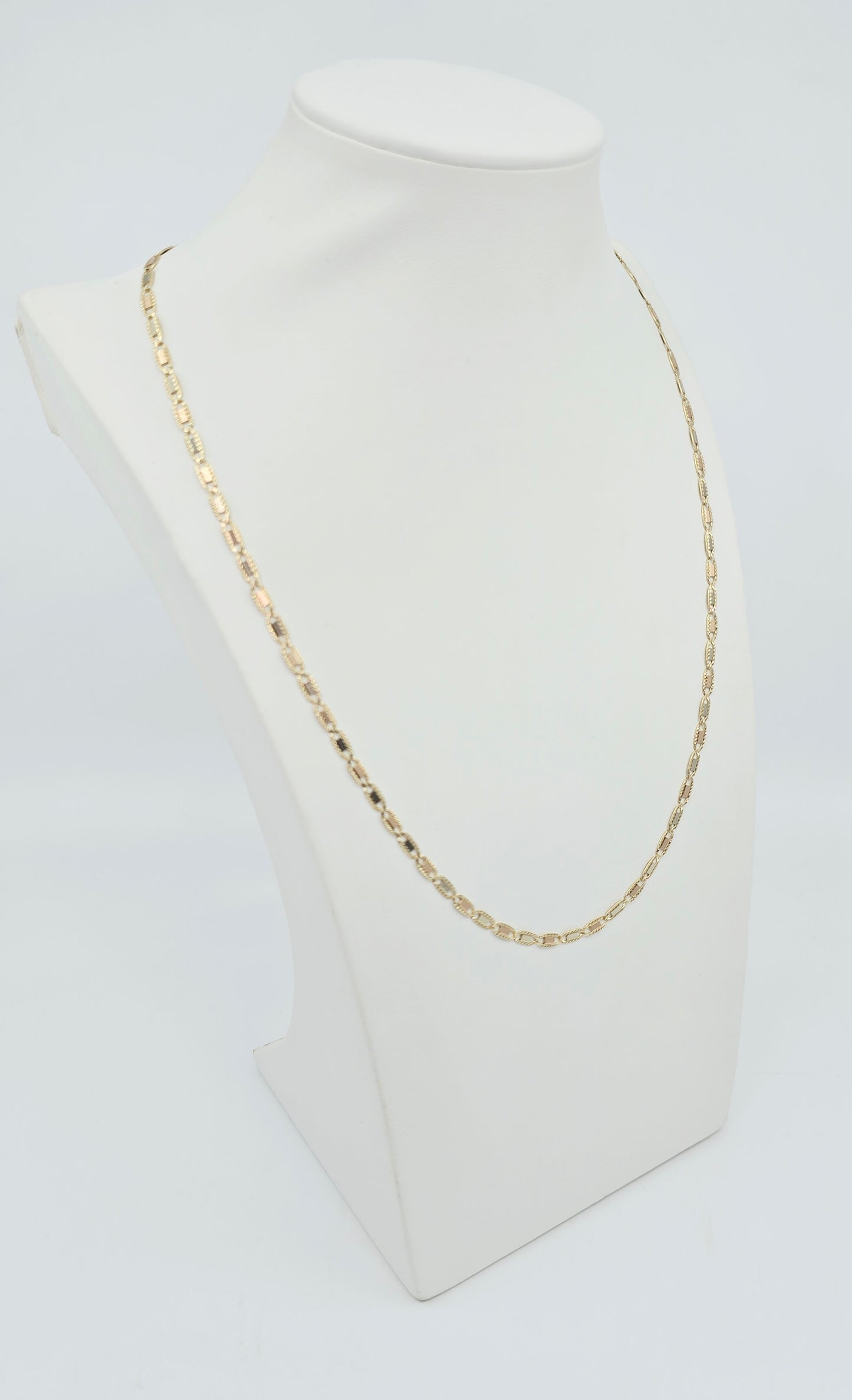 10K Tri Tone Gold Diamond Cut Valentino Link Chain Necklace