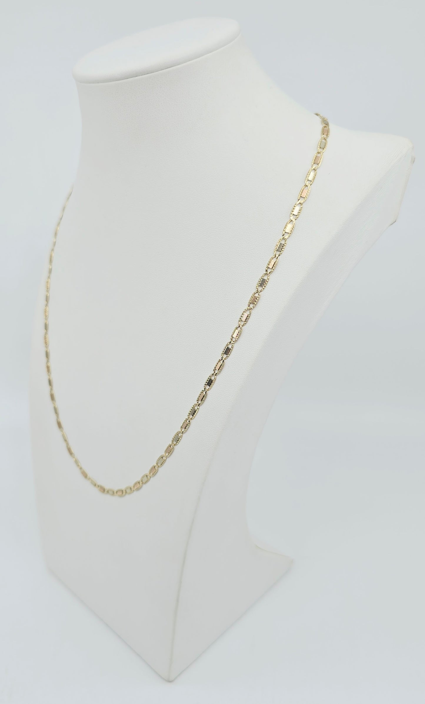 10K Tri Tone Gold Diamond Cut Valentino Link Chain Necklace