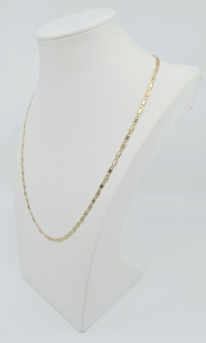 10K Tri Tone Gold Diamond Cut Valentino Link Chain Necklace