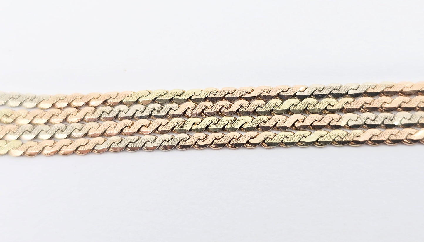 14K Tri Tone Gold Serpentine Link Chain Necklace