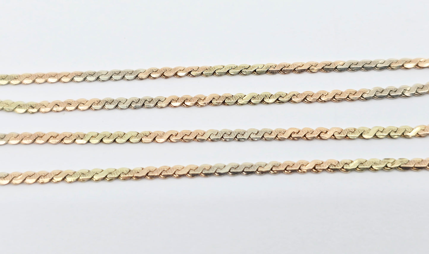 14K Tri Tone Gold Serpentine Link Chain Necklace