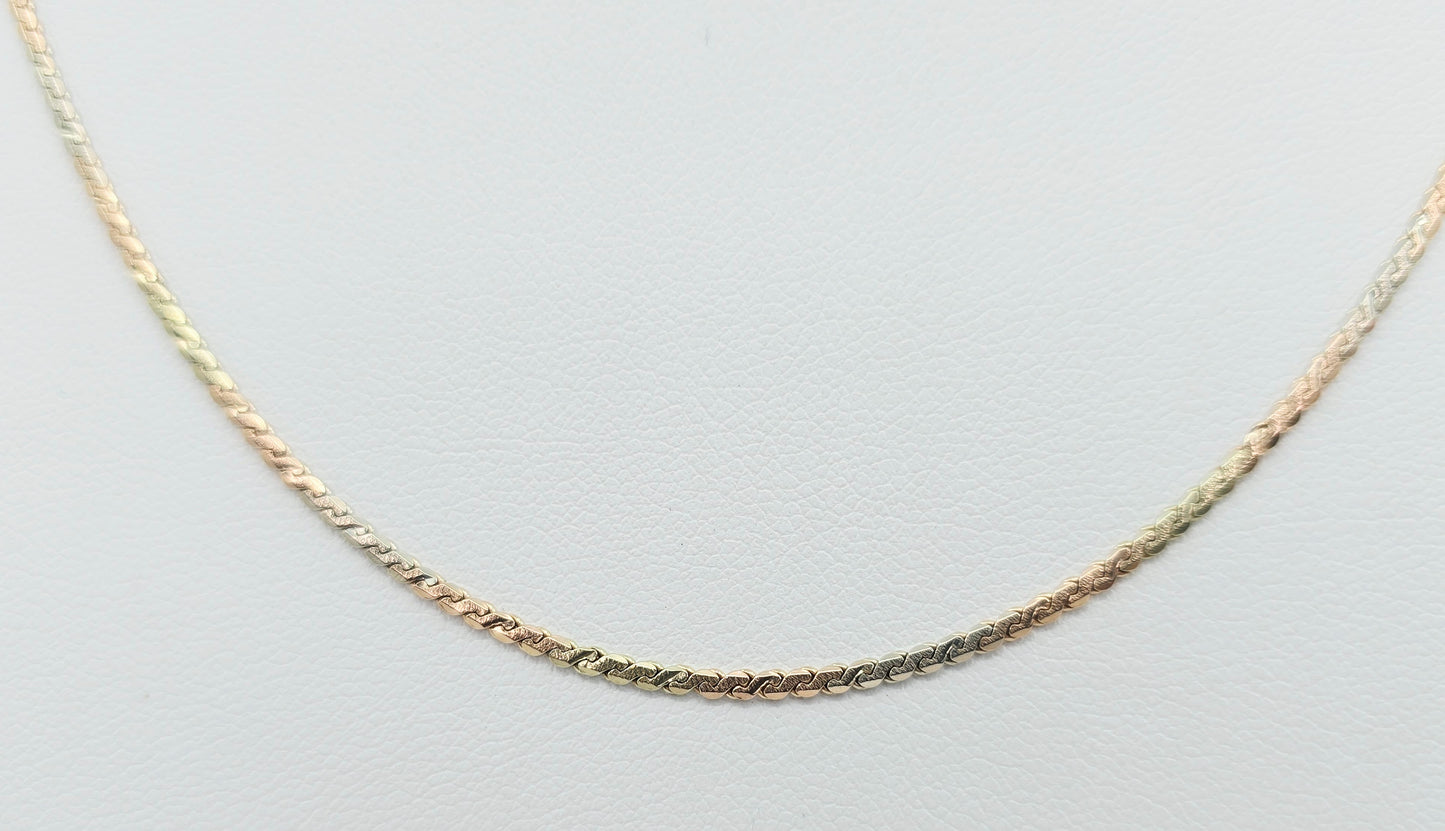 14K Tri Tone Gold Serpentine Link Chain Necklace