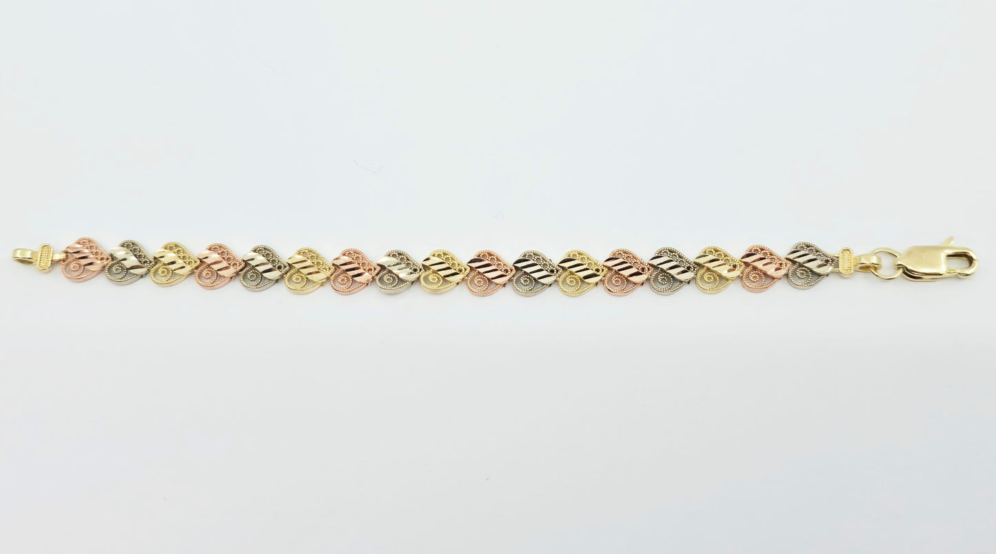 14K Tri Tone Gold Heart Shaped Link Baby Bracelet
