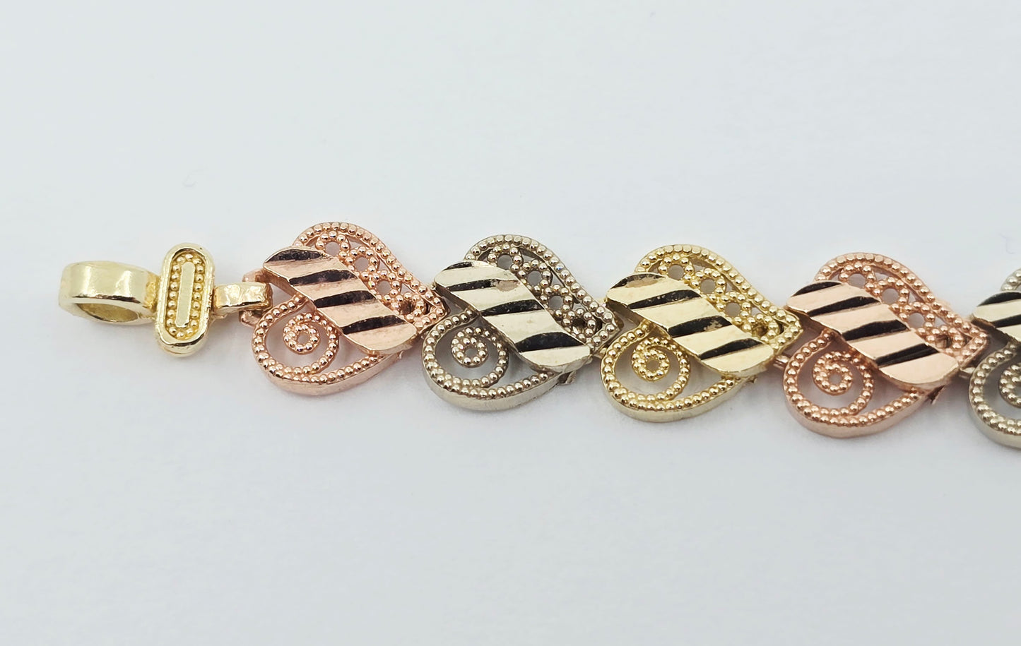 14K Tri Tone Gold Heart Shaped Link Baby Bracelet