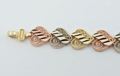 14K Tri Tone Gold Heart Shaped Link Baby Bracelet