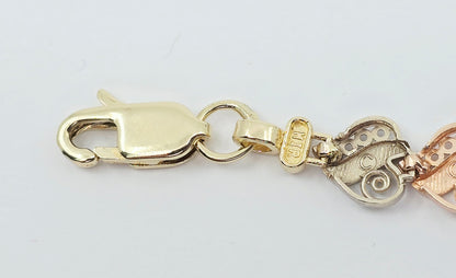 14K Tri Tone Gold Heart Shaped Link Baby Bracelet