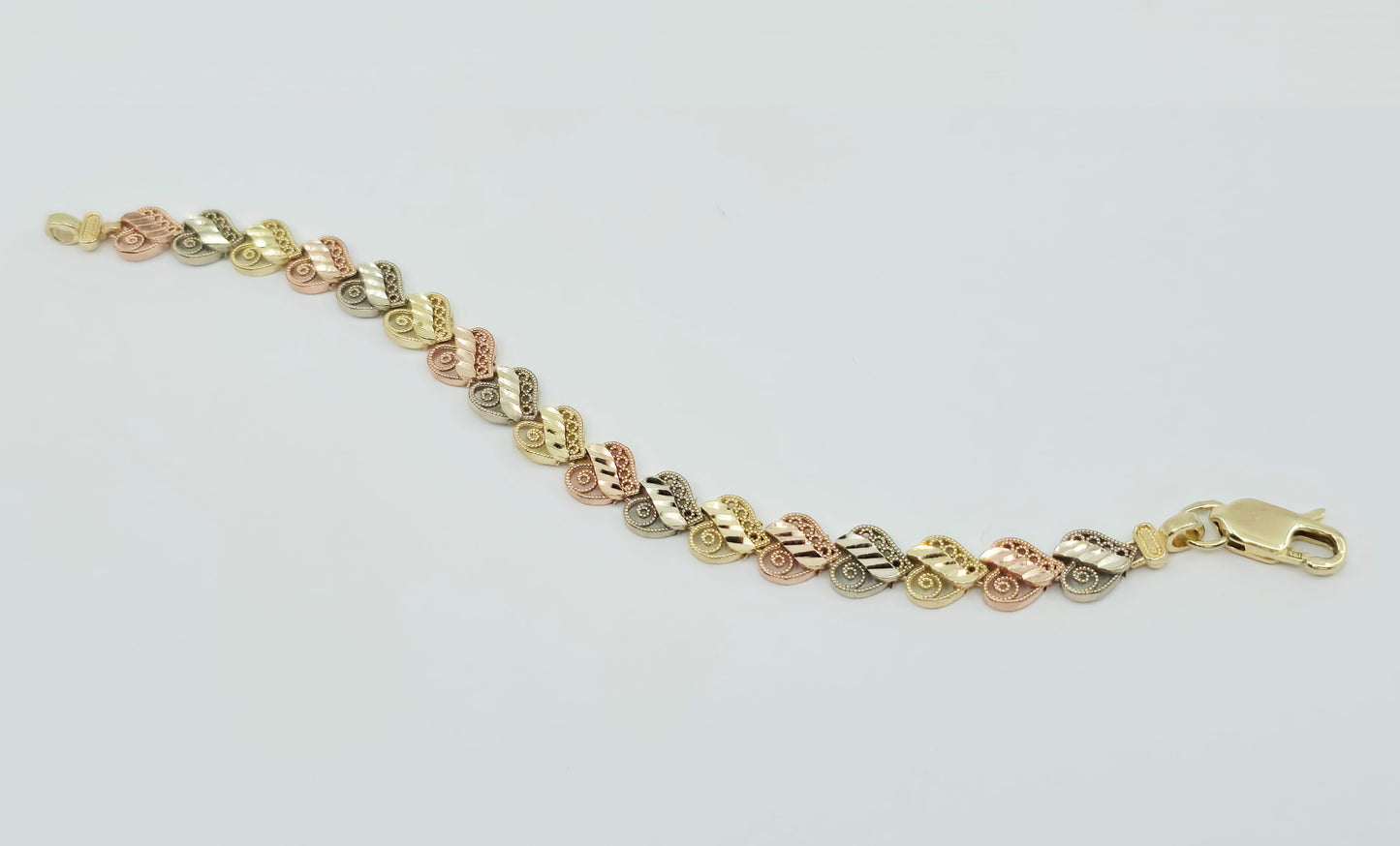 14K Tri Tone Gold Heart Shaped Link Baby Bracelet