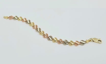 14K Tri Tone Gold Heart Shaped Link Baby Bracelet