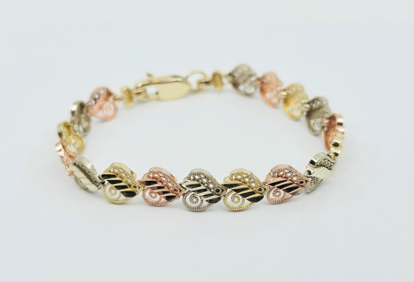 14K Tri Tone Gold Heart Shaped Link Baby Bracelet
