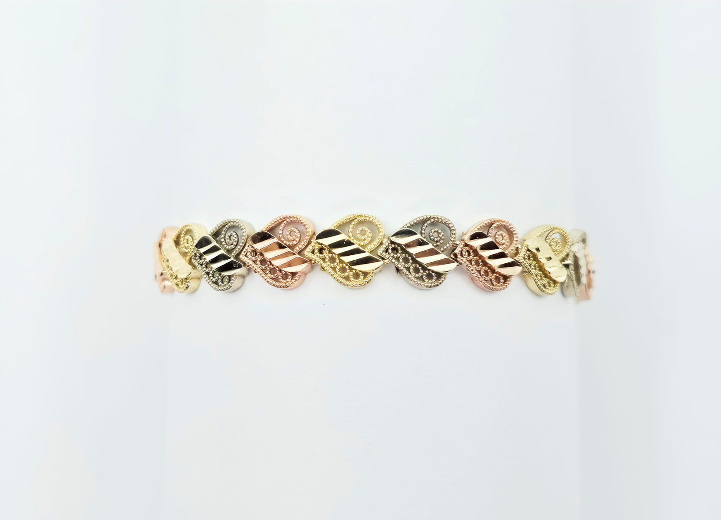 14K Tri Tone Gold Heart Shaped Link Baby Bracelet